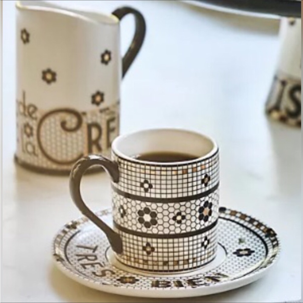 Anthropologie Bistro Tile Espresso Cup and Saucer Set New In Box NWT